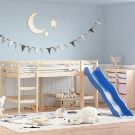 High bed for children with slide solid pine wood 80x200 cm by , Beds and slatted bases - Ref: Foro24-835904, Price: 255,03 €,...