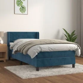 Box spring bed with dark blue velvet mattress 90x200 cm by , Beds and slatted bases - Ref: Foro24-3131001, Price: 307,15 €, D...