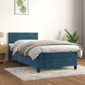 Cama box spring con colchón terciopelo azul oscuro 90x190 cm