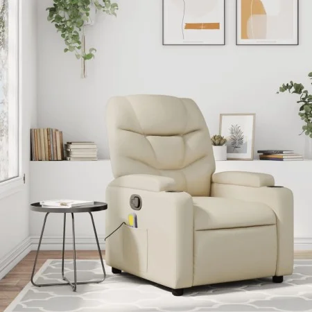 Sillón reclinable de masaje cuero sintético crema de , Sillones - Ref: Foro24-372473, Precio: 235,57 €, Descuento: %