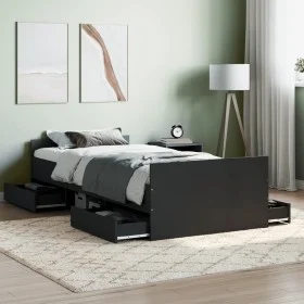 Bed frame with black headboard and footboard 90x190 cm by , Beds and slatted bases - Ref: Foro24-3203811, Price: 200,26 €, Di...