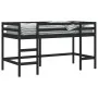 Cama alta de niños escalera madera maciza pino negra 90x200 cm de , Camas y somieres - Ref: Foro24-835900, Precio: 180,31 €, ...