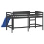 Kinderhochbett mit Rutsche aus schwarzem Massivholz 90x200 cm von , Betten und Lattenroste - Ref: Foro24-835909, Preis: 242,2...