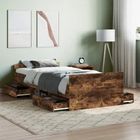 Bed frame with smoked oak headboard and footboard 90x190cm by , Beds and slatted bases - Ref: Foro24-3203814, Price: 172,87 €...