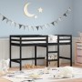 Cama alta de niños escalera madera maciza pino negra 90x190 cm de , Camas y somieres - Ref: Foro24-835894, Precio: 182,60 €, ...