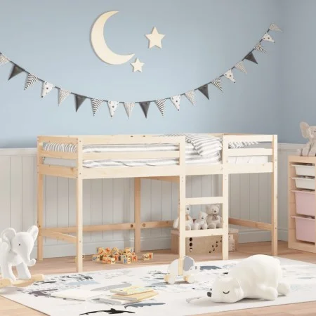 Cama alta de niños con escalera madera maciza pino 90x200 cm de , Camas y somieres - Ref: Foro24-835889, Precio: 171,31 €, De...