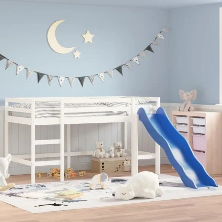 Children's high bed with slide solid white wood 90x190 cm by , Beds and slatted bases - Ref: Foro24-835911, Price: 299,33 €, ...