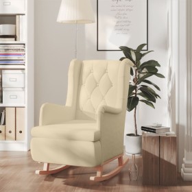 Armchair with rocking legs, solid rubber wood and cream fabric by , Armchairs - Ref: Foro24-329414, Price: 237,74 €, Discount: %