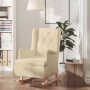 Sillón con patas mecedoras madera maciza caucho y tela crema de , Sillones - Ref: Foro24-329414, Precio: 237,58 €