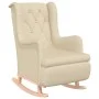 Sillón con patas mecedoras madera maciza caucho y tela crema de , Sillones - Ref: Foro24-329414, Precio: 233,98 €, Descuento: %