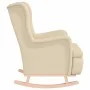 Sillón con patas mecedoras madera maciza caucho y tela crema de , Sillones - Ref: Foro24-329414, Precio: 233,98 €, Descuento: %