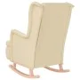 Armchair with rocking legs, solid rubber wood and cream fabric by , Armchairs - Ref: Foro24-329414, Price: 231,40 €, Discount: %
