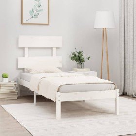 Estructura de cama madera maciza de pino blanca 90x200 cm Estructura de cama madera maciza de pino blanca 90x200 cm