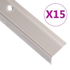 Perfiles de peldaños forma de L 15 uds aluminio champán 90 cm