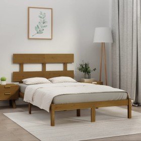 Estructura de cama madera maciza de pino marrón miel 200x200 cm Estructura de cama madera maciza de pino marrón miel 200x200 cm