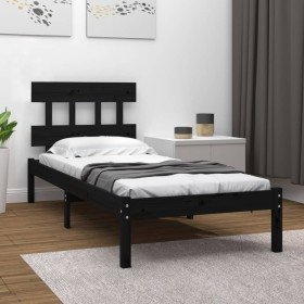 Estructura de cama madera maciza individual negra 75x190 cm Estructura de cama madera maciza individual negra 75x190 cm