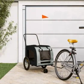 Bicycle trailer for pets, iron frame, Oxford fabric, black and grey by , pet strollers - Ref: Foro24-93853, Price: 92,63 €, D...