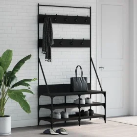 Black coat rack with shoe rack 100x40x184 cm by , Dresser Organizers and Bar Hangers - Ref: Foro24-837847, Price: 95,29 €, Di...
