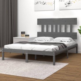 Estructura de cama de madera maciza de pino gris 200x200 cm Estructura de cama de madera maciza de pino gris 200x200 cm