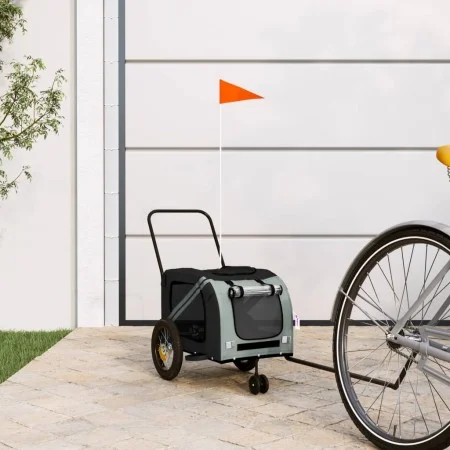 Fahrradanhänger für Haustiere aus Eisen und grauem schwarzen Oxford-Stoff. von , Kinderwagen für Haustiere - Ref: Foro24-9388...