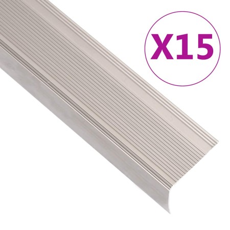 Perfiles de peldaños forma de L 15 uds aluminio champán 90 cm