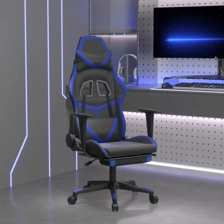 Gaming chair with massage and footrest in black blue synthetic leather by , Gaming chairs - Ref: Foro24-345434, Price: 132,19...