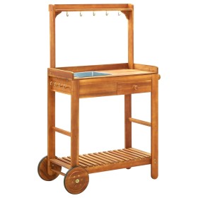 Carrito de cocina exterior madera maciza acacia 92x43,5x141,5cm