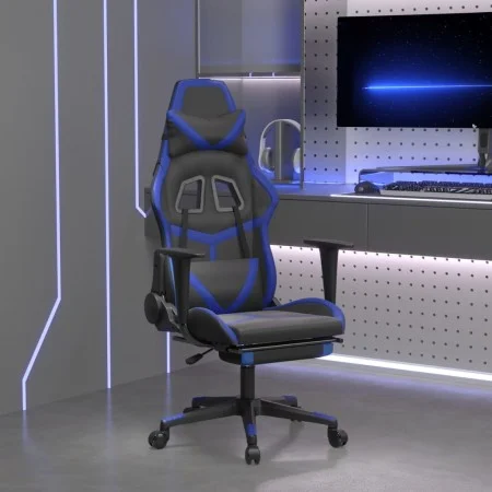 Gaming-Stuhl mit Fußstütze aus schwarzem, blauem Kunstleder von , Gaming-Stühle - Ref: Foro24-3143676, Preis: 132,19 €, Rabat...