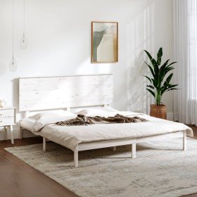 Estructura de cama madera maciza blanca King Size 150x200 cm Estructura de cama madera maciza blanca King Size 150x200 cm