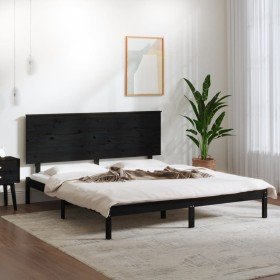 Estructura de cama de madera maciza de pino negro 200x200 cm Estructura de cama de madera maciza de pino negro 200x200 cm