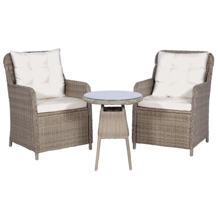 Garden table and chairs 3 pieces and brown synthetic rattan cushions by vidaXL, Garden sets - Ref: Foro24-44150, Price: 382,2...