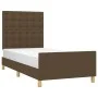 Bed frame with headboard in dark brown fabric 90x190 cm by , Beds and slatted bases - Ref: Foro24-3125344, Price: 136,55 €, D...