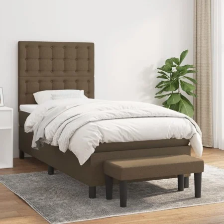 Box spring bed with dark brown fabric mattress 90x200 cm by , Beds and slatted bases - Ref: Foro24-3136888, Price: 369,59 €, ...