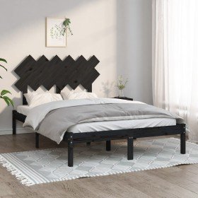 Estructura de cama doble de madera maciza negro 135x190 cm