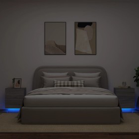 Bedside tables LED lights 2 pcs Sonoma gray engineered wood by , Nightstands - Ref: Foro24-836746, Price: 110,94 €, Discount: %