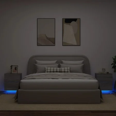 Bedside tables LED lights 2 pcs Sonoma gray engineered wood by , Nightstands - Ref: Foro24-836746, Price: 109,36 €, Discount: %