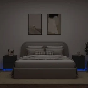 Mesitas de noche con luces LED 2 uds madera ingeniería negra de , Mesitas de noche - Ref: Foro24-836738, Precio: 117,48 €, De...