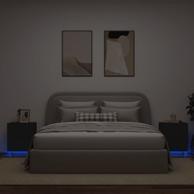 Nachttische mit LED-Leuchten, 2 Stück, schwarzes Holzwerkstoff von , Nachttische - Ref: Foro24-836738, Preis: 119,38 €, Rabat...