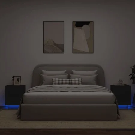 Nachttische mit LED-Leuchten, 2 Stück, schwarzes Holzwerkstoff von , Nachttische - Ref: Foro24-836738, Preis: 117,52 €, Rabat...