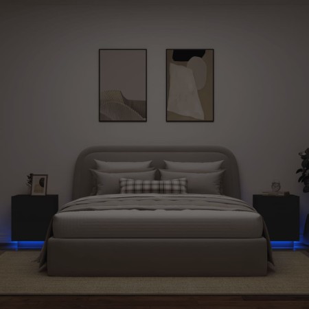Nachttische mit LED-Leuchten, 2 Stück, schwarzes Holzwerkstoff von , Nachttische - Ref: Foro24-836738, Preis: 119,38 €, Rabat...