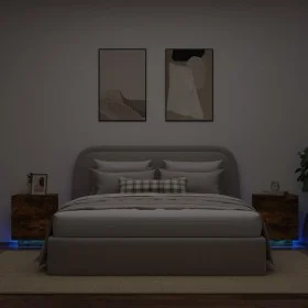 Bedside table LED lights 2 pcs engineered wood smoked oak by , Nightstands - Ref: Foro24-836744, Price: 108,98 €, Discount: %