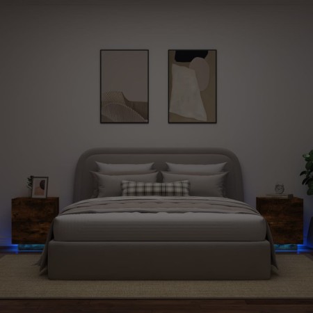 Nachttisch mit LED-Leuchten, 2 Stück, Holzwerkstoff, geräucherte Eiche von , Nachttische - Ref: Foro24-836744, Preis: 110,67 ...