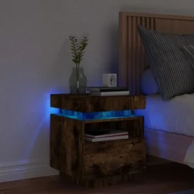 Nachttisch mit LED-Leuchten, geräucherte Eiche, 40 x 39 x 48,5 cm von , Nachttische - Ref: Foro24-836792, Preis: 71,92 €, Rab...
