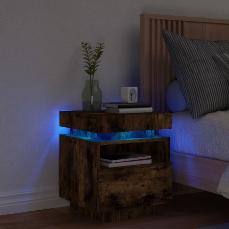 Nachttisch mit LED-Leuchten, geräucherte Eiche, 40 x 39 x 48,5 cm von , Nachttische - Ref: Foro24-836792, Preis: 74,45 €, Rab...