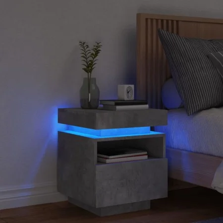 Concrete gray bedside table with LED lights 40x39x48.5 cm by , Nightstands - Ref: Foro24-836790, Price: 71,93 €, Discount: %