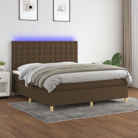 Cama box spring colchón luces LED tela marrón oscuro 180x200cm