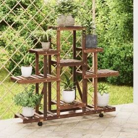 Flower stand with wheels solid fir wood 110x25x101 cm by , Pot stands - Ref: Foro24-362851, Price: 49,73 €, Discount: %
