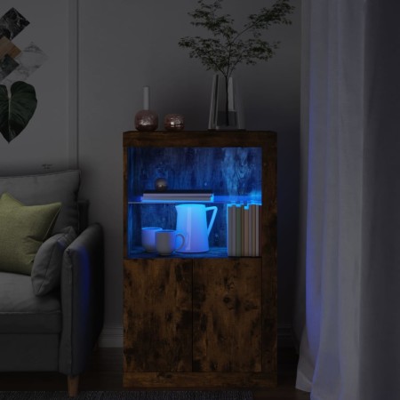 Aparador con luces LED madera de ingeniería roble ahumado by , Lockers and storage cabinets - Ref: Foro24-836627, Price: 110,...