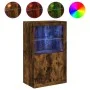 Aparador con luces LED madera de ingeniería roble ahumado by , Lockers and storage cabinets - Ref: Foro24-836627, Price: 106,...