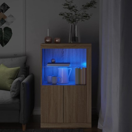 Aparador con luces LED madera de ingeniería roble Sonoma by , Lockers and storage cabinets - Ref: Foro24-836625, Price: 76,85...